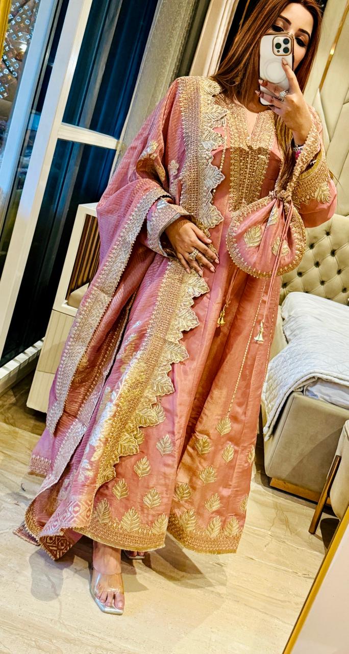 Aamira Anarkali Set- Yellow, Pink